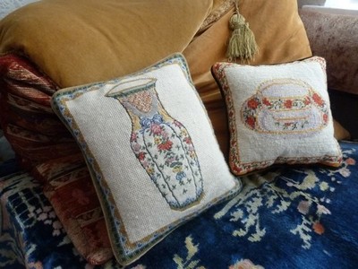 2x Vintage Nadelkissen Gobelin Boho kleine Dekokissen