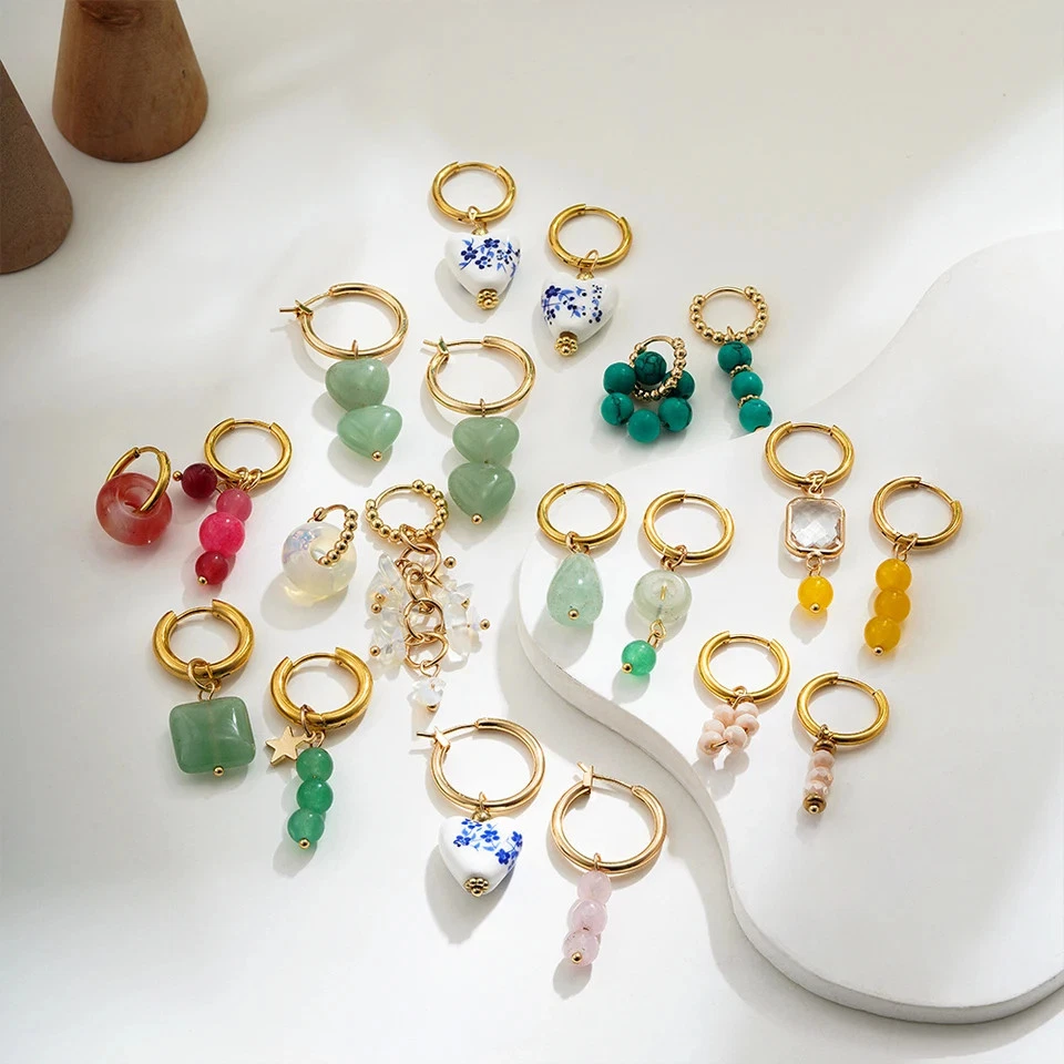 Женские серьги-кольца с подвесками из нержавеющей стали с неправильной посадкой - Изображение 2 из 4