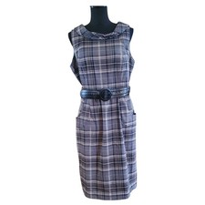 Dressbarn Womens Gray Plaid Sleeveless Cowl Neck Belted Sheath Dress NWT
