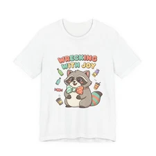 Wrecking With Joy Racoon Tee | trash panda Christmas, merry trash-mas shirt