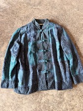 Vintage White Stag Navy Paisley Button Front Collared Lined Jacket M Long Sleeve