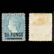 6219 St. Vincent SG49 2½d on 1d Milky Blue 1889. Sc#56a Mi33c Mint MH. C£35