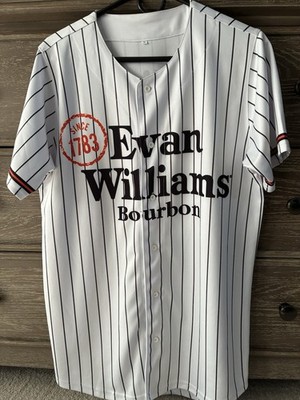 Evan Williams Bourbon Pinstripe Button-Front Jersey Shirt #83 White/Black. Med.