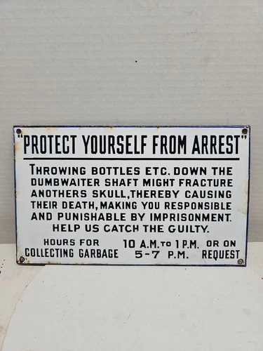 New ListingVintage Original Porcelain Sign Elevator Dumbwaiter Warning Sign 6"x10" 1920s