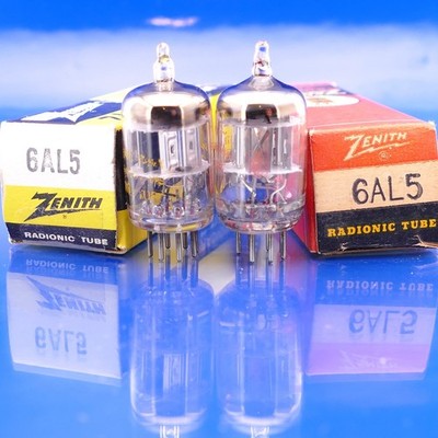 Two  ZENITH 6AL5 Tubes NOS NIB Strong AMPLITREX Results