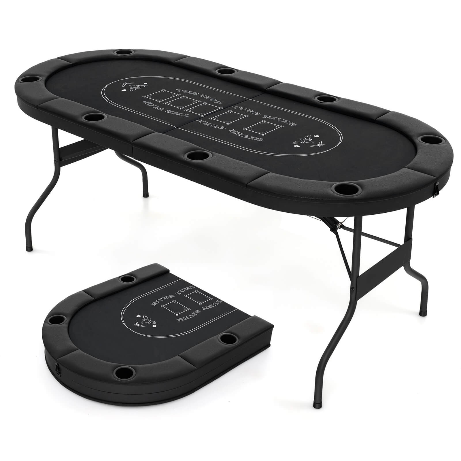 8 Player Foldable Poker Table Portable Folding Texas Holdem Table w/Padded Rail