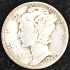 1945-D VERY GOOD-FINE Mercury Dime, 90% Silver
