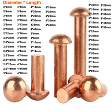 Solid Copper Half Round Head Rivets Dome Rivet 2mm/2.5mm/3mm/4mm/5mm/6mm/8mm