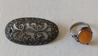 Vtg Judith Jack Art Deco Sterling Silver Marcasite Brooch & Unique Silver Ring