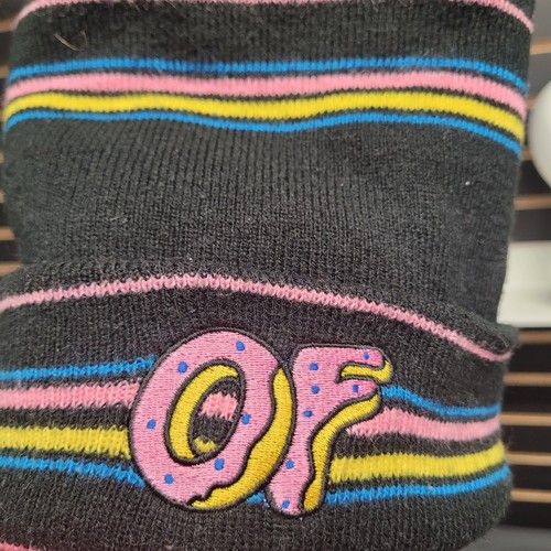 Odd Future Tyler The Creator OF Donut Logo Beanie Black Knit Cuffed Winter Hat - Picture 5 of 5