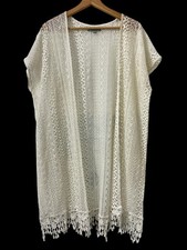 Women's Ivory Lace Open Front Kimono Duster One Size Coastal Beach Cottage Boho