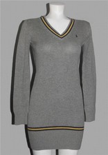 VTG Ralph Lauren Grey V-Neck Bodycon Embroidered Pony Sweater Dress Wm's M?