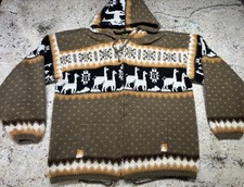 Vintage Tejidos Ruminahui Alpaca Wool Hooded Full Zip Sweater Llama Size Large