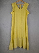 MADE IN ITALY Yellow Linen & Silk Trim Shift Dress One Size Summer Beach Midi