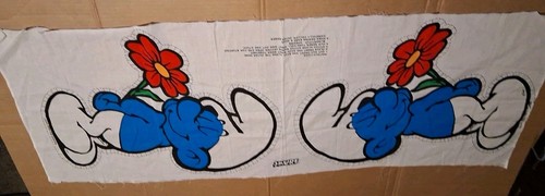 SMURF Fabric Panel Cut & Sew Pillow Peyo Brand Panel 44" X 17" - Picture 4 of 7