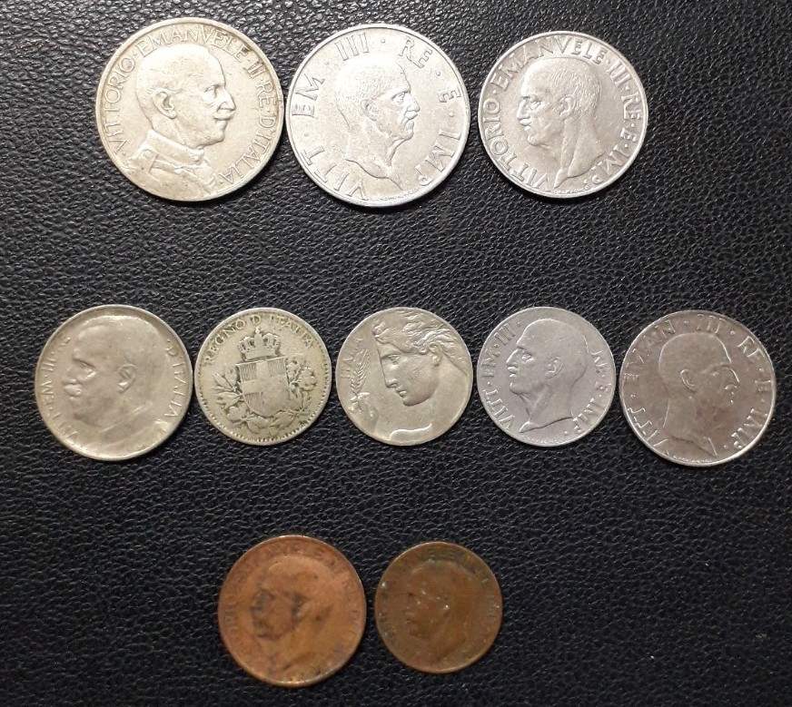 ITALY KINGDOM 0 COINS WITH EMPIRE 1 AND 2 LIRE VOUCHER 2 LIRE AND LIONS 50 CIRCULATED