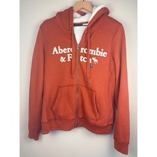 NWT Abercrombie  Fitch Sherpa Lined Full Zip Logo Hoodie Large Rust Y2K