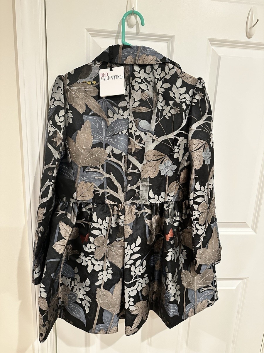 Red Valentino Floral Jacquard Coat Jacket Owl Bird Print Button