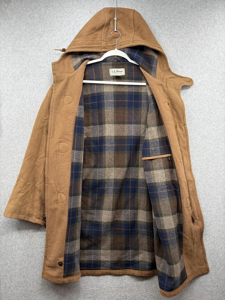 Vintage L.L.Bean Wool Duffle Toggle Hooded Coat Mens Large Brown Made USA C106 - Image 3 of 4