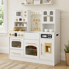 Kids Wooden Play Kitchen Set for Toddlers Ages 3 , Pretend Play Toy Kitchen w...