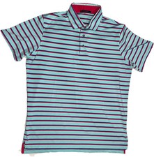 Greyson Golf Polo Short Sleeve Striped Blue and Pink shirt Size L