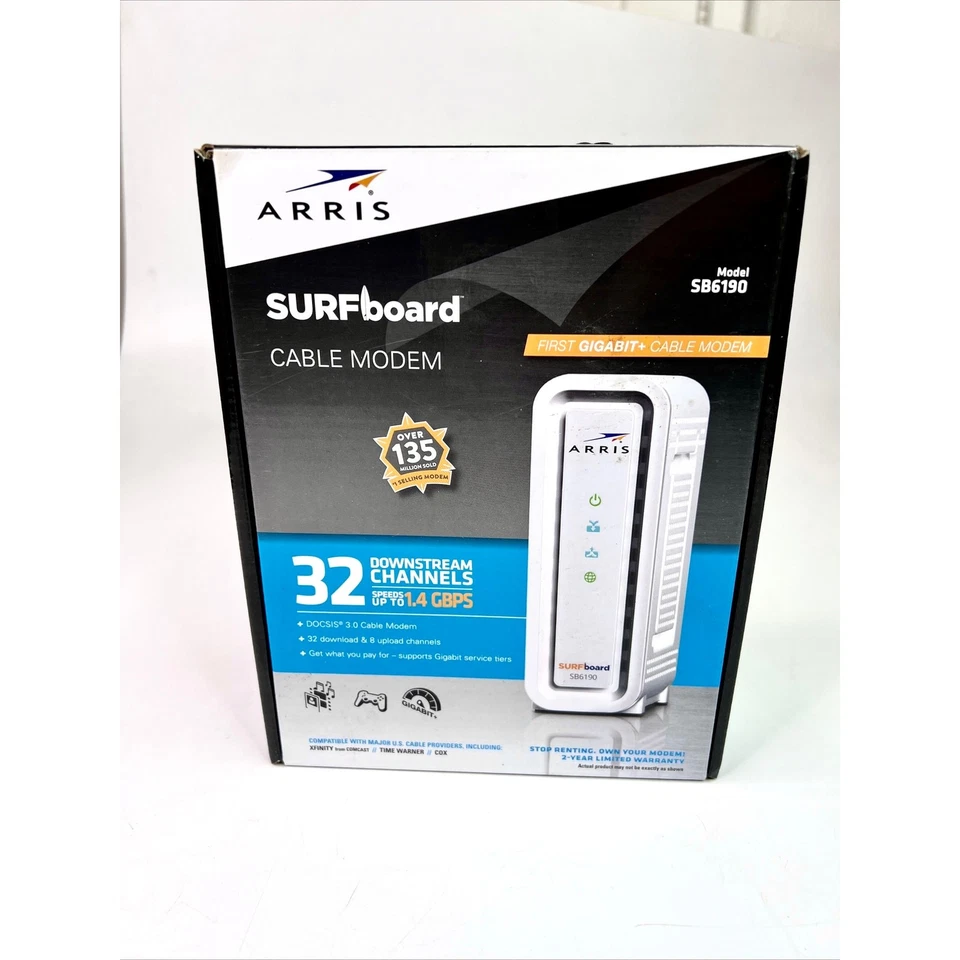 Cable módem ARRIS Surfboard SB6190 32x8 DOCSIS 3.0 con caja abierta de 1,4 Gbps Foto 2 de 4