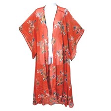 Band of Gypsies Sheer Kimono Duster Floral Medium Boho Beach Coverup Layering