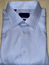 DAVID DONAHUE MENS BLUE COTTON MICRO DOBBY TRIM FIT DRESS SHIRT 18/34-35 $155