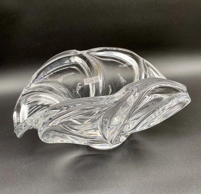 VANNES le CHATEL Crystal Centerpiece Bowl Art Glass FRANCE Wave Design Bridal