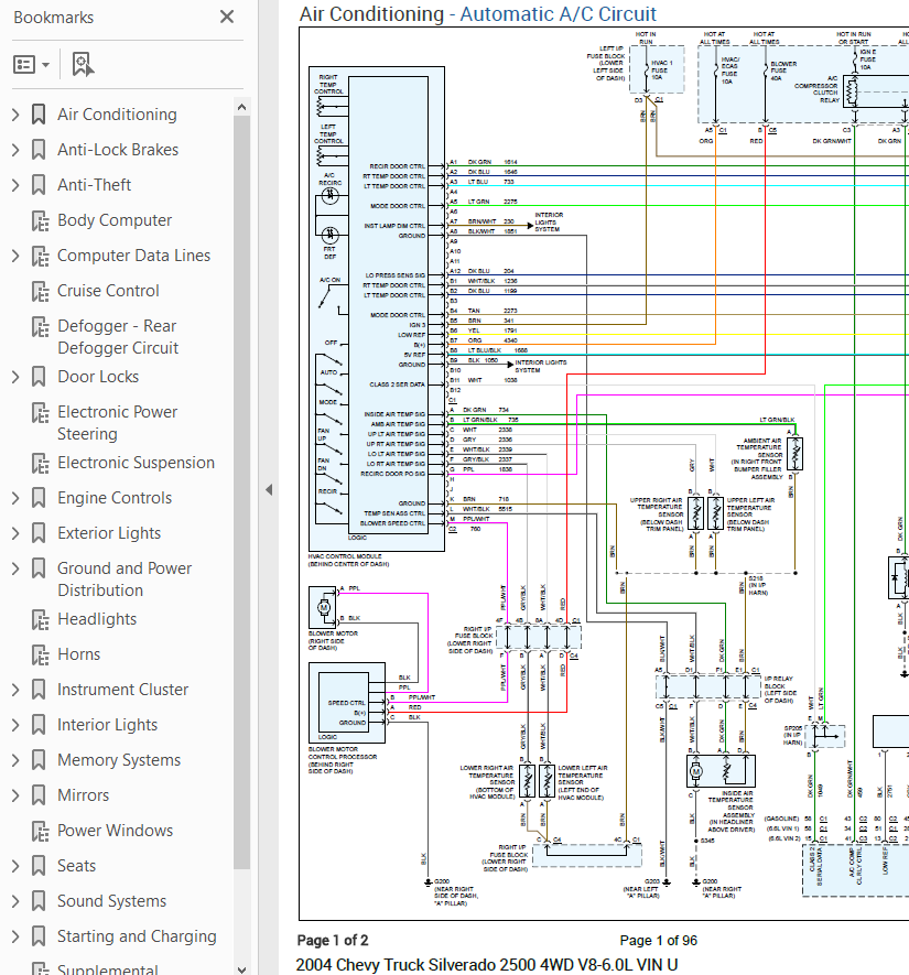 Chevrolet Silverado 2500 2004 Color Wiring Diagram Schematic V8 6.0L 4WD pdf