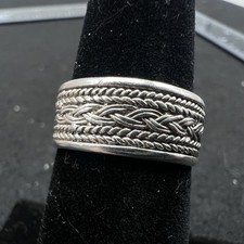 Vintage Sterling Silver Wide Band Ring Braided Rope Woven Size 6.5