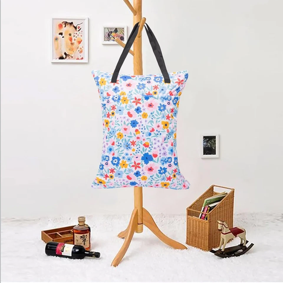 Bolsa colgante con doble cremallera en seco húmedo - Gran capacidad para pañales de tela (paquete de 2) Foto 4 de 4