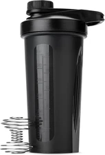 Shaker Bottle for Protein Mixes, 28 Oz, Black with Twist Cap and Wire Whisk Ball