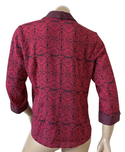 ALIA Petites Womens Size 6P Red Black Button Up Collared 3/4 Sleeve Shirt Top - Picture 4 of 8