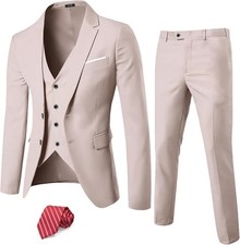 Men's Slim Fit 3 Piece Suit Set 2 Button Blazer Vest Pants with Tie Formal
