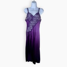 Fredericks of Hollywood Medium Purple Lace Long Maxi Nightgown Sheer Side Slit