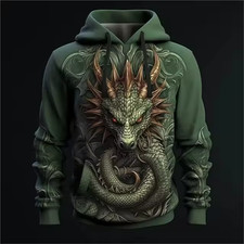 3D Green Dragon Hoodie Unisex Medieval Fantasy Pullover Sweatshirt