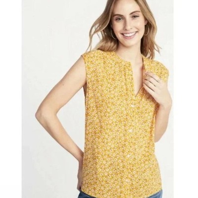 Old Navy Ditsy Floral Yellow Sleeveless Top - Size XL