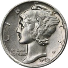 1942/1-P Mercury Dime AU/BU Details Key Date Nice Luster Nice Strike