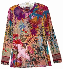 Johnny Was S Top Long Sleeve Stretch Multicolor Getzu Floral Print Mock Neck