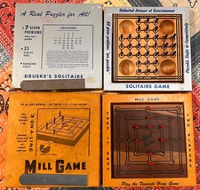 2 Drueke Peg Games, Solitaire & Mill Game