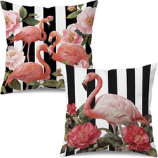 Set of 2 Flamingo Throw Pillow Covers 18X18 Inch, Double-Sided Cushion Covers wi