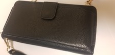 Women's black zip-around card wallet/clutch - black w/gold interior