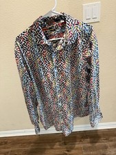 ROBERT GRAHAM MULTICOLOR PATTERN Long Sleeve Dress SHIRT xL