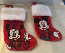 New Set of 2 Disney Mickey & Minnie Mouse Christmas Mini 9" Stocking excellent