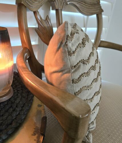 Pottery Barn Pillow Lumbar Gold Metallic Beaded Waves 20x14 Linen Beige Wavy - Picture 4 of 9