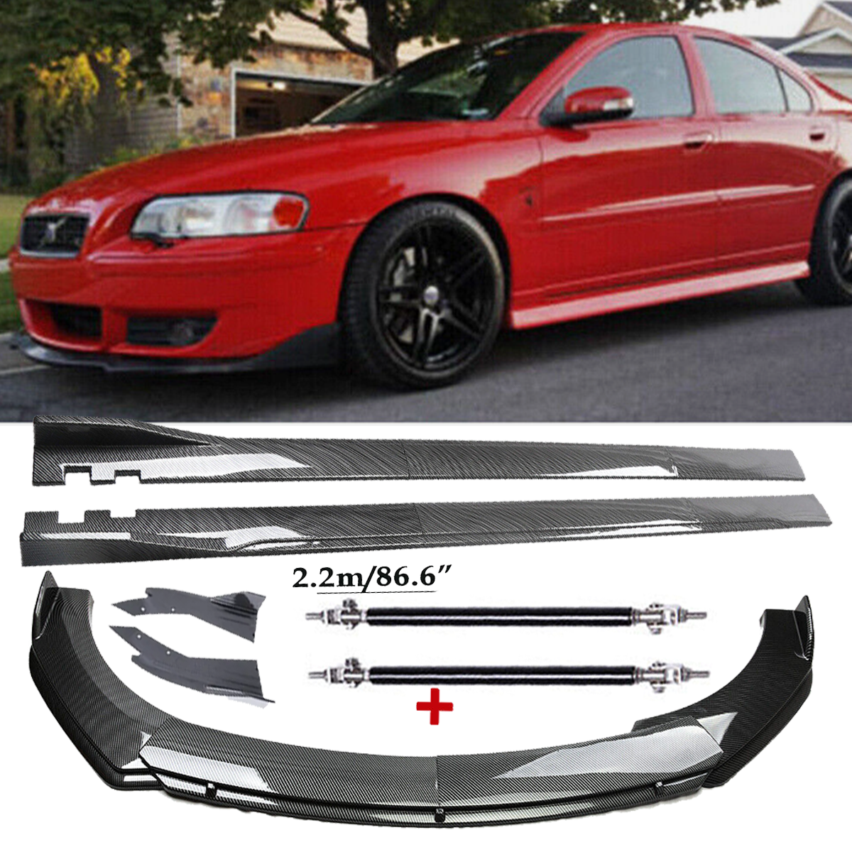 Carbon Fiber Front Lip Spoiler & Side Skirt Kit for Volvo S40 S60 S70