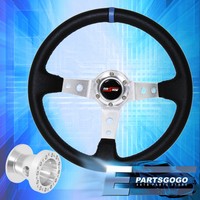 Deep Dish Black Steering Wheel Silver Center Blue Stitching For 1996-2000 Civic on sale Deep Dish Black Steering Wheel Silver Center Blue Stitching For 1996-2000 Civic on sale