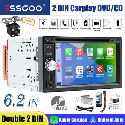 2 Din 6'' Touch Screen Car Stereo DVD CD Player WIFI Carplay Android Auto +Camera