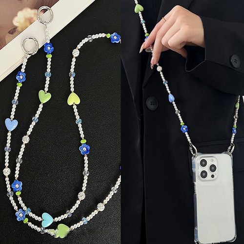 Anti-lost Flower Love Heart Pearl Beaded Crossbody Long Phone Chain Bags Decor - Zdjęcie 5 z 5